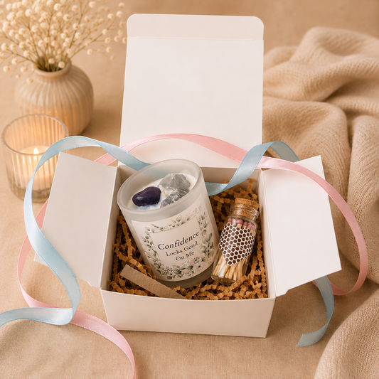 Handmade Crystal Scented Candle – Self-Care, Healing, Happiness & Confidence Gift