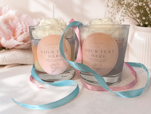 Personalised Pastel Peony Scented Candle – Custom Text Floral ,Handmade