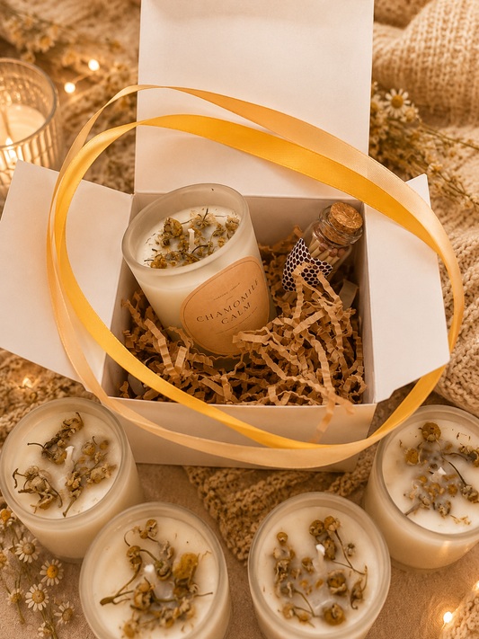 Calming Camomile Hand Poured Soy Self Care Self Love Candle Gift Set Anti Stress