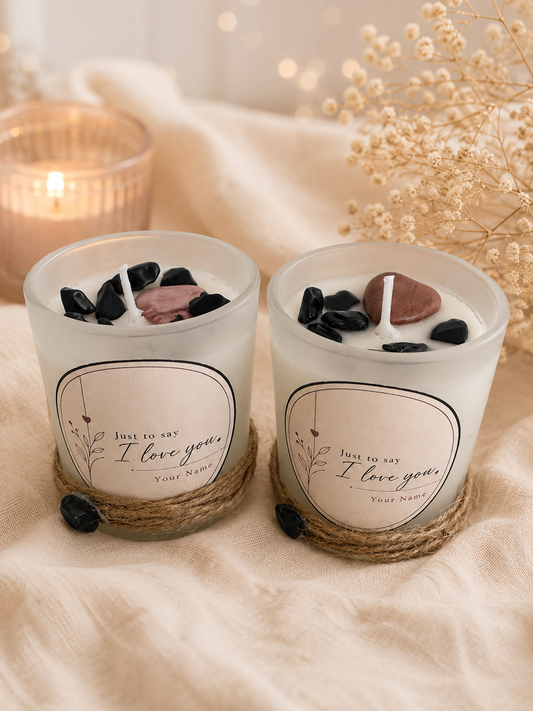 Custom Name I Love You Crystal Hand Poured Candle Strawberry Quartz
