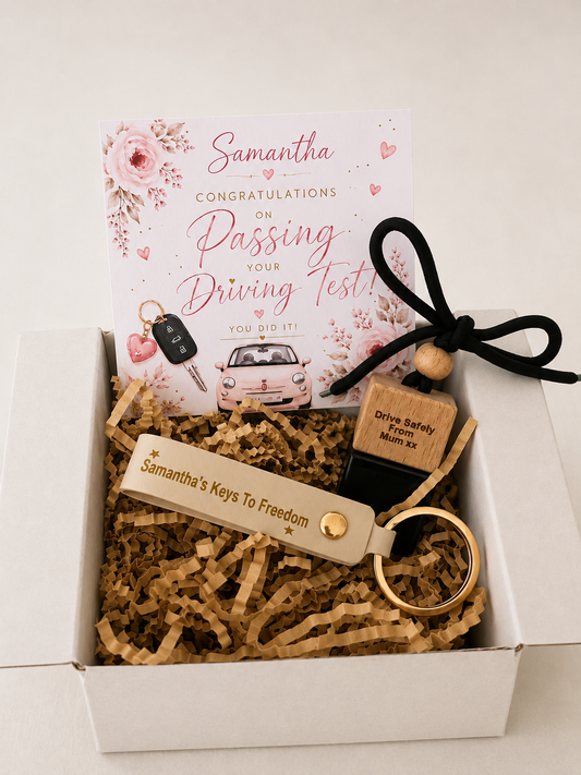 Personalised New Driver Gift Box for Her – Keyring & Car Freshener