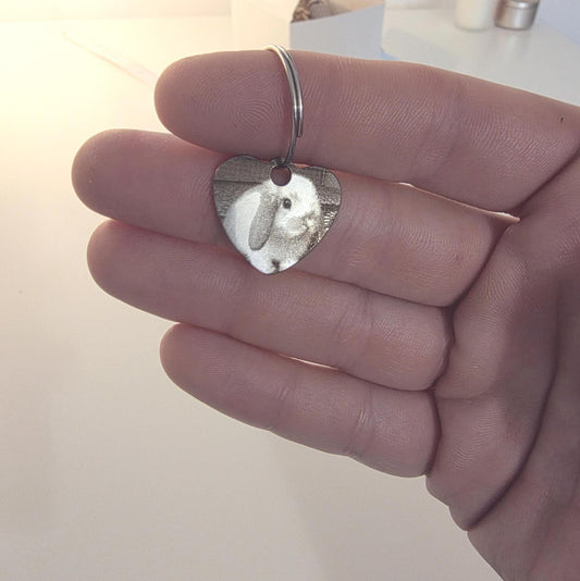 Pet Memorial Heart keyring - custom engraved cat rabbit dog stainless steel Keepsake