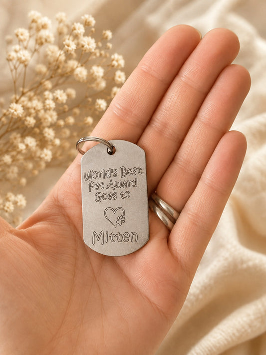 Personalised Pet Photo & Text Keyring – Engraved Keepsake