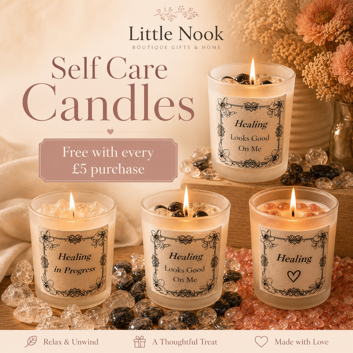 Self care candles and positive wellbeing gifts