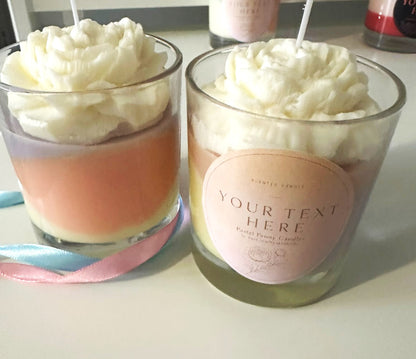 Personalised Pastel Peony Scented Candle – Custom Text Floral ,Handmade