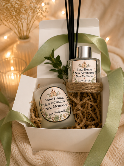 Personalised New Home Gift Set Handmade Scented Candle Reed Diffuser