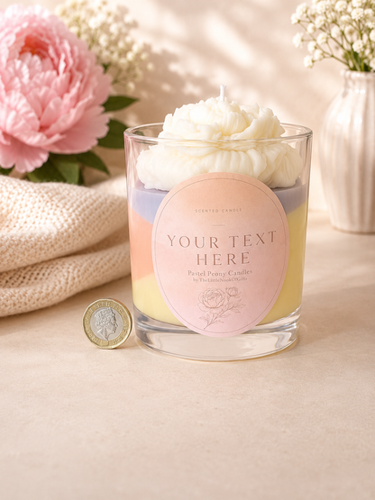 Personalised Pastel Peony Scented Candle – Custom Text Floral ,Handmade
