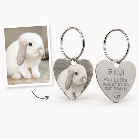 Pet Memorial Heart keyring - custom engraved cat rabbit dog stainless steel Keepsake