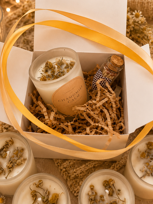 Calming Camomile Hand Poured Soy Self Care Self Love Candle Gift Set Anti Stress