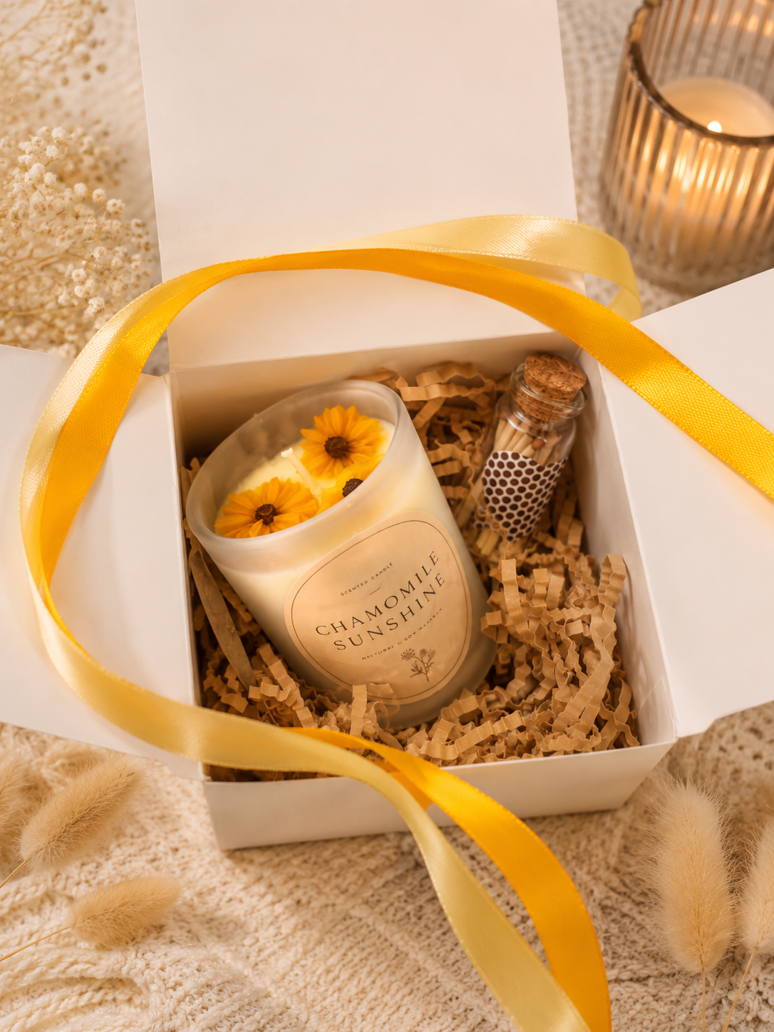 Calming Camomile Hand Poured Soy Self Care Self Love Candle Gift Set Anti Stress