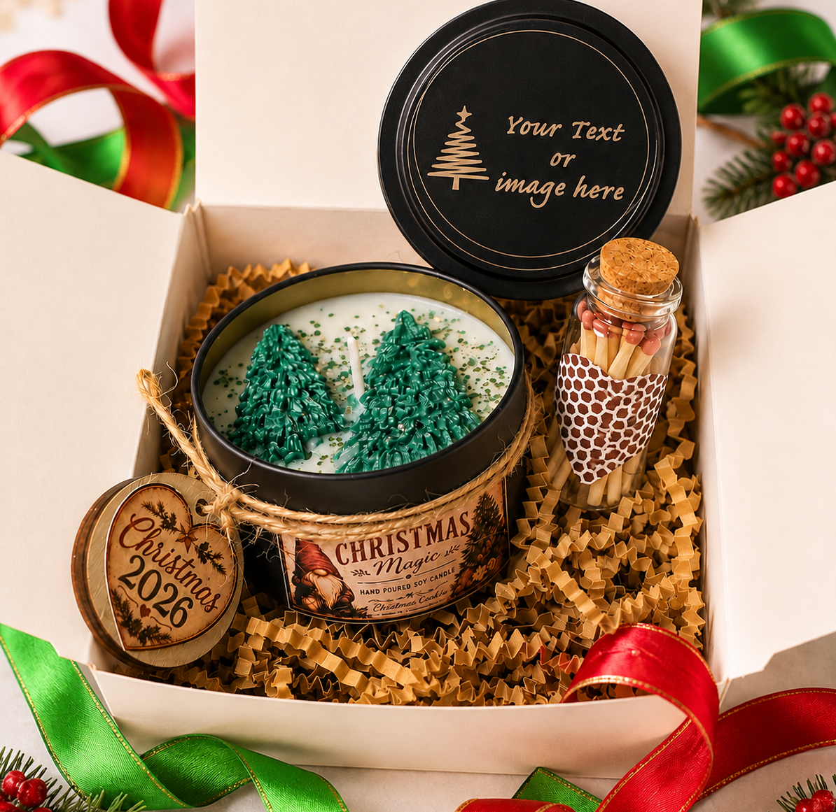 Custom Text Christmas Gift Hand Poured Soy Scented Candle Gift Set