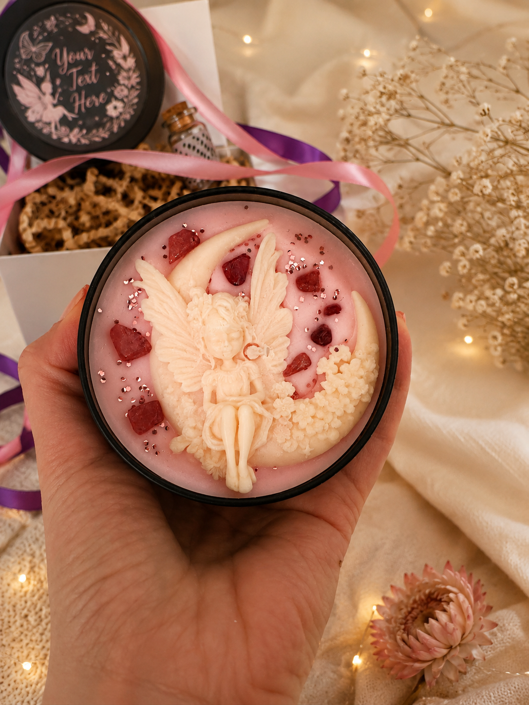 Personalised Fairy Crystal Candle, Hand Poured Soy Wax, Snow Pixie Scent