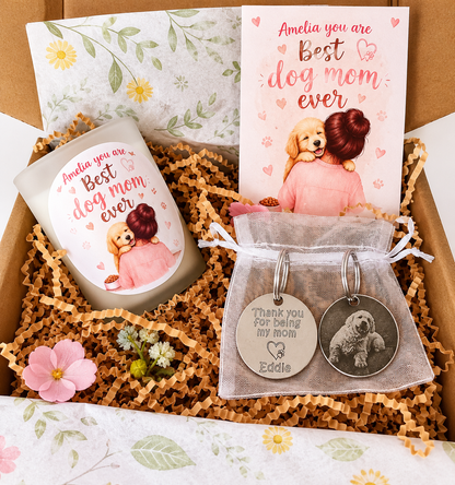 Personalised Dog Mom Gift Box – Photo Keyring & Candle