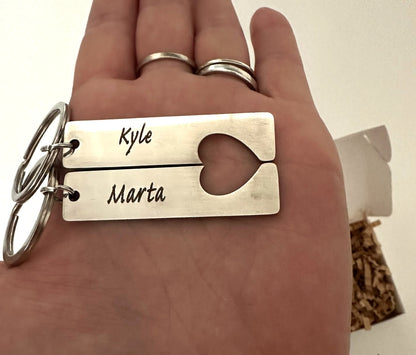 Personalised Couples Friends Family Keyrings Set Matching Heart Gift Box