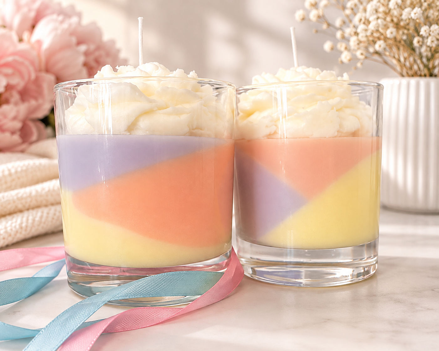 Personalised Pastel Peony Scented Candle – Custom Text Floral ,Handmade