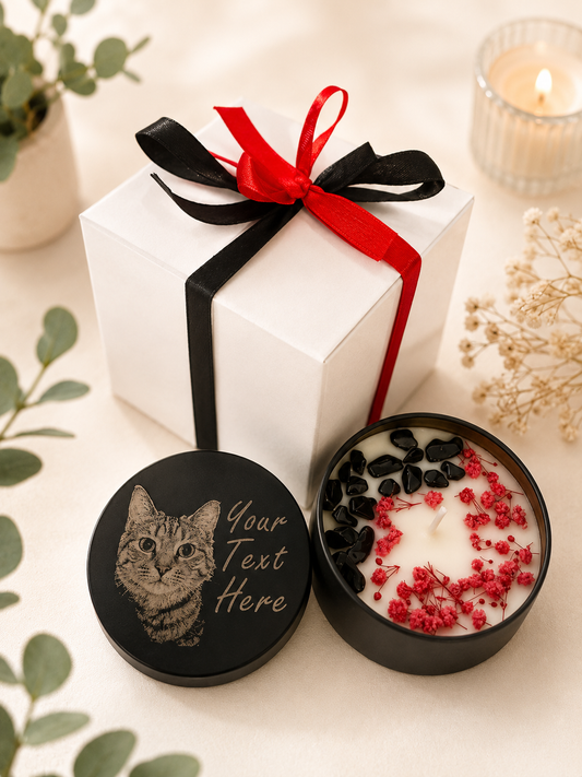 Personalised Pet Photo Hand Poured Candle, Custom Laser Engraved Lid, Pet Memorial Gift