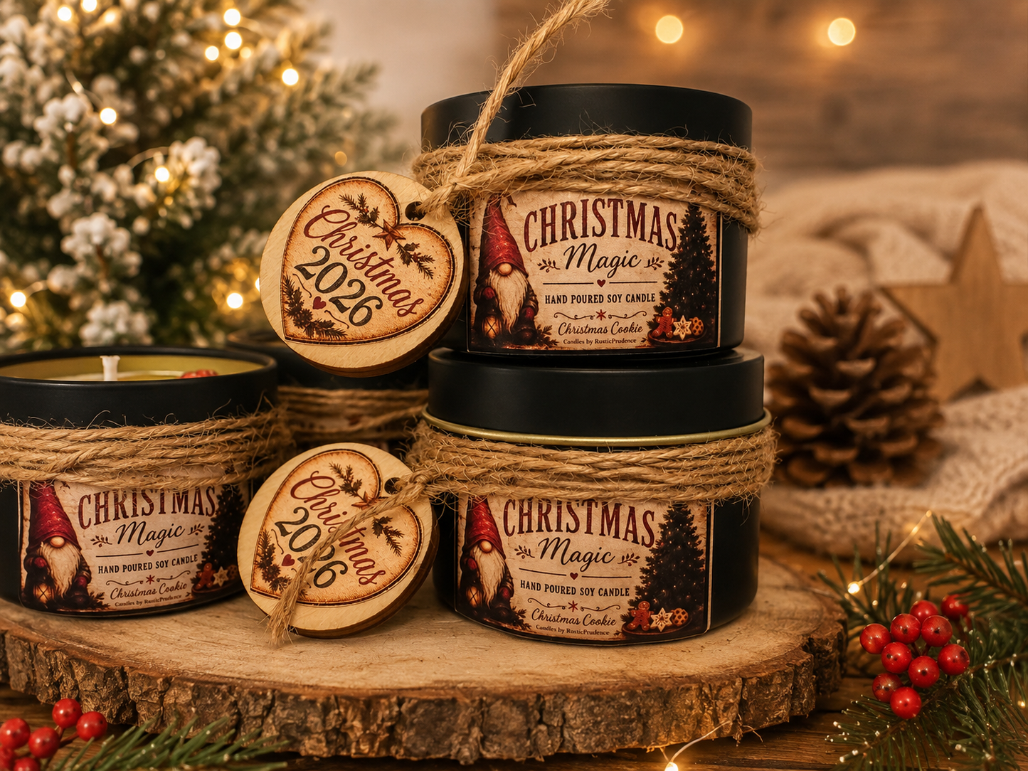 Custom Text Christmas Gift Hand Poured Soy Scented Candle Gift Set