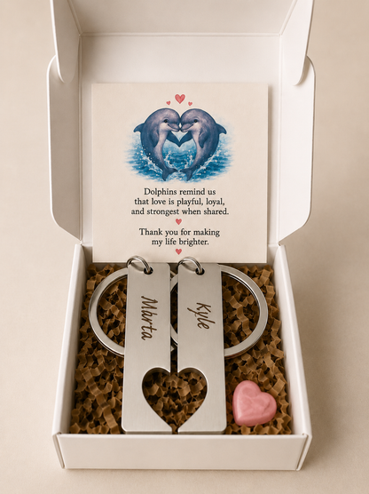 Personalised Couples Friends Keyrings Set Matching Heart Gift Box