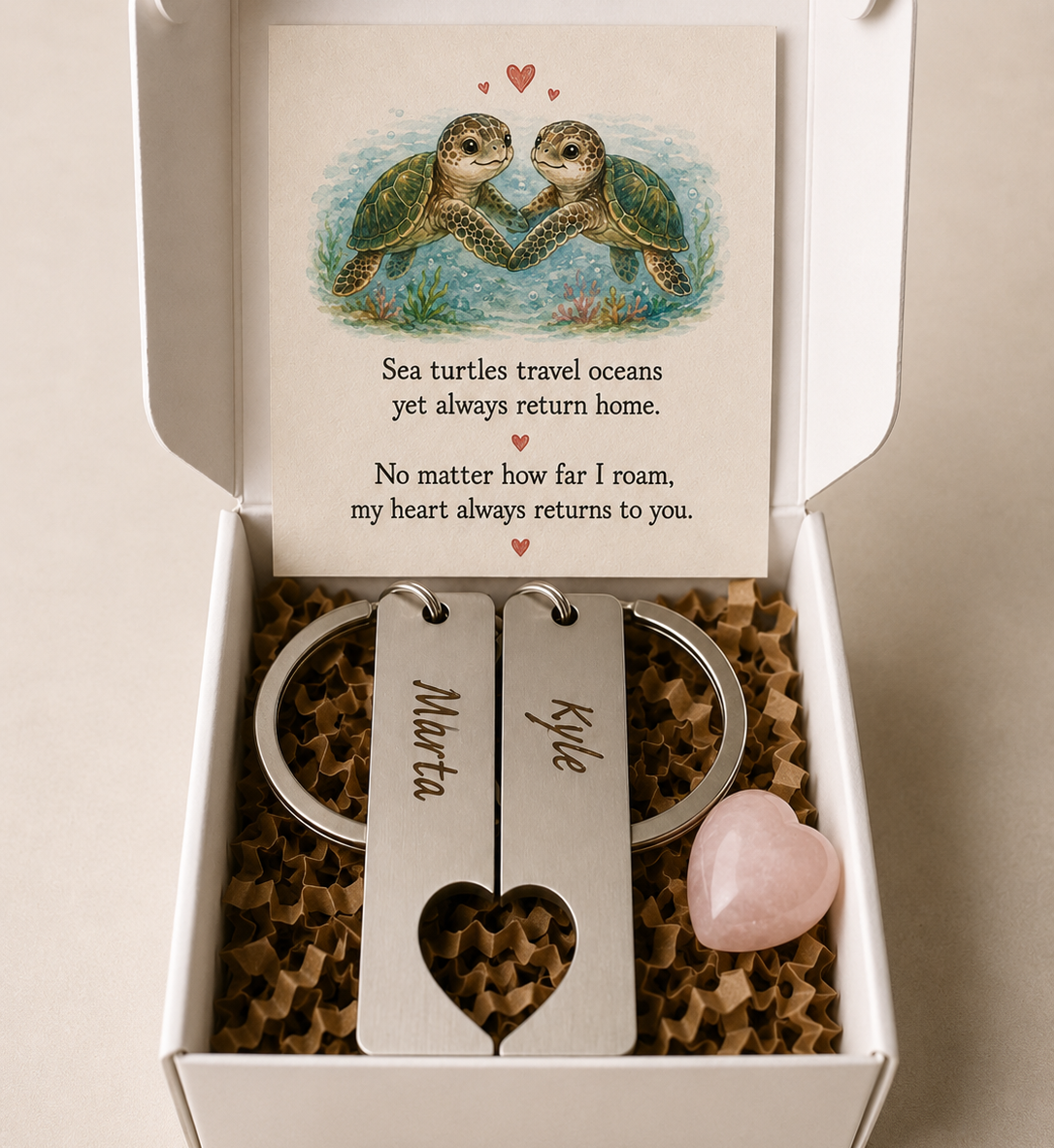 Personalised Couples Friends Family Keyrings Set Matching Heart Gift Box