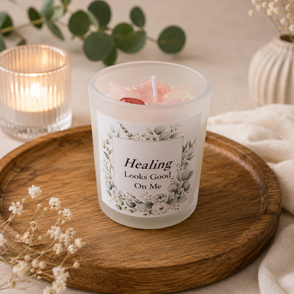 Handmade Crystal Scented Candle – Self-Care, Healing, Happiness & Confidence Gift Set