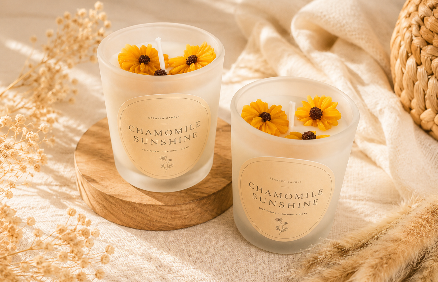Calming Camomile Hand Poured Soy Self Care Self Love Candle Gift Set Anti Stress