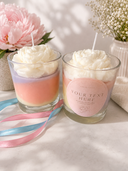 Personalised Pastel Peony Scented Candle – Custom Text Floral ,Handmade