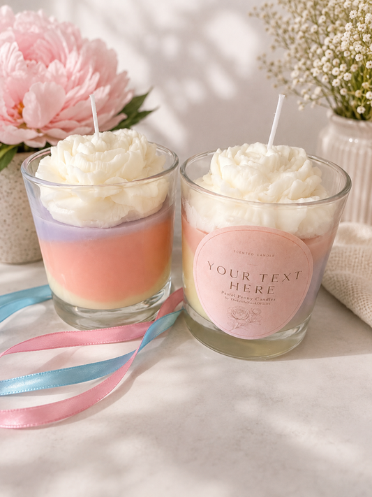 Personalised Pastel Peony Scented Candle – Custom Text Floral ,Handmade