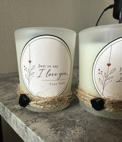 Custom Name I Love You Crystal Hand Poured Candle Strawberry Quartz