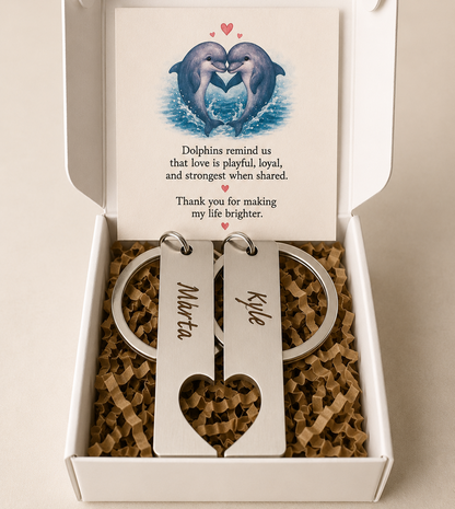 Personalised Couples Friends Keyrings Set Matching Heart Gift Box