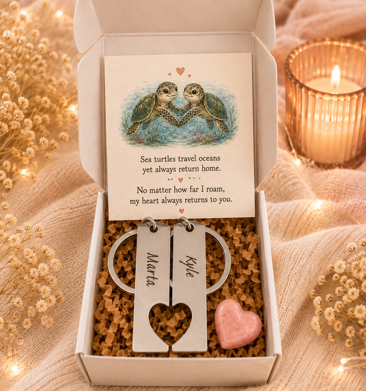 Personalised Couples Friends Family Keyrings Set Matching Heart Gift Box