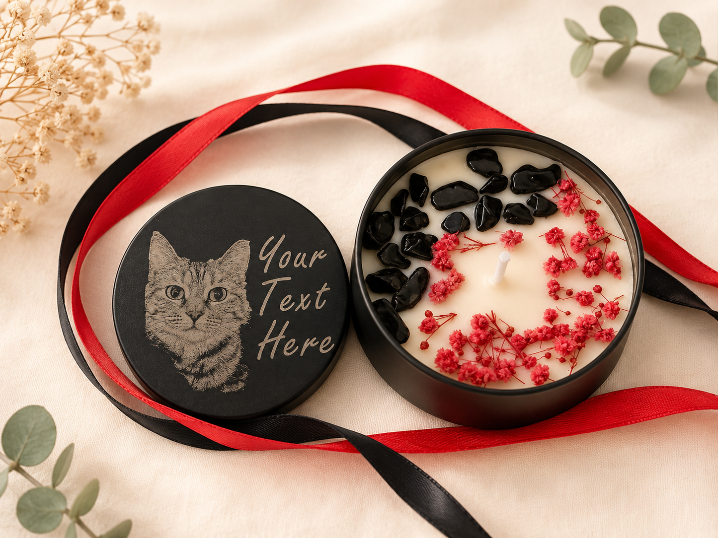 Personalised Pet Photo Hand Poured Candle, Custom Laser Engraved Lid, Pet Memorial Gift