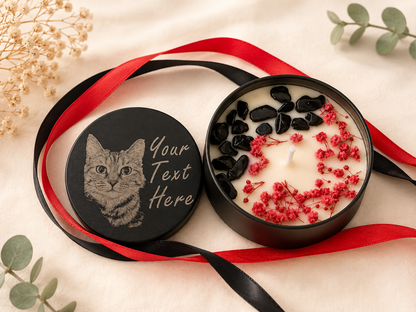 Personalised Pet Photo Hand Poured Candle, Custom Laser Engraved Lid, Pet Memorial Gift