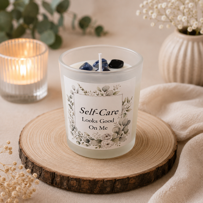 Handmade Crystal Scented Candle – Self-Care, Healing, Happiness & Confidence Gift Set