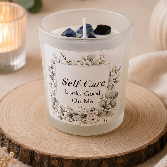 Handmade Crystal Scented Candle – Self-Care, Healing, Happiness & Confidence Gift