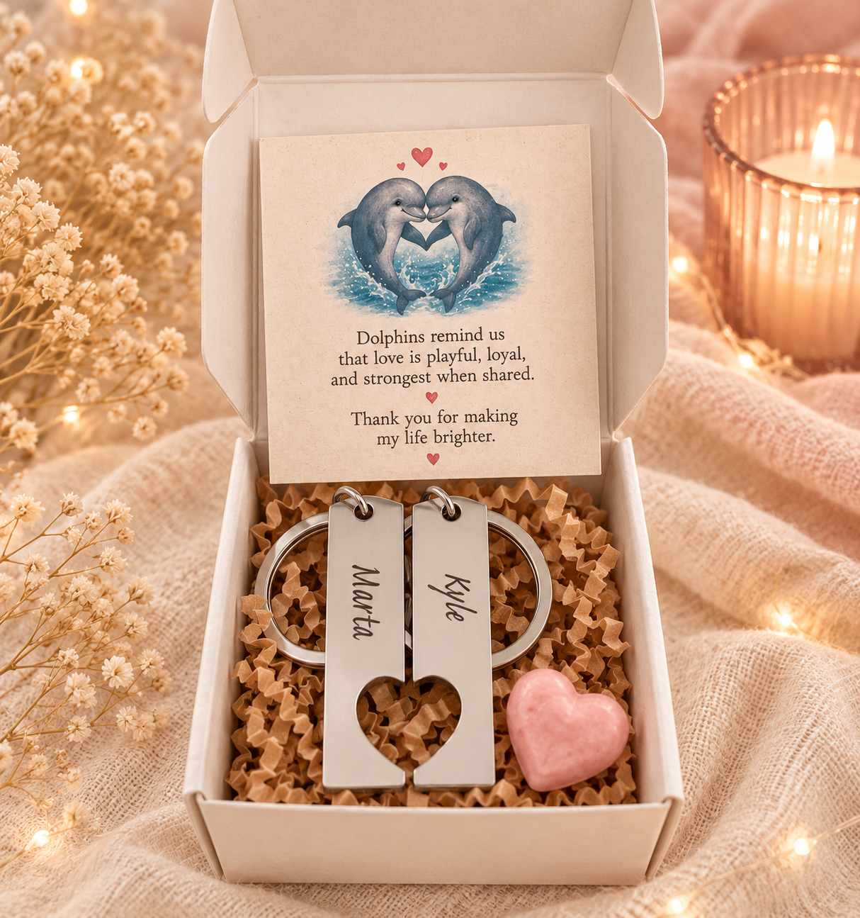Personalised Couples Friends Keyrings Set Matching Heart Gift Box
