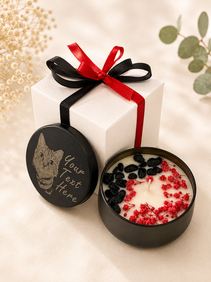 Personalised Pet Photo Hand Poured Candle, Custom Laser Engraved Lid, Pet Memorial Gift