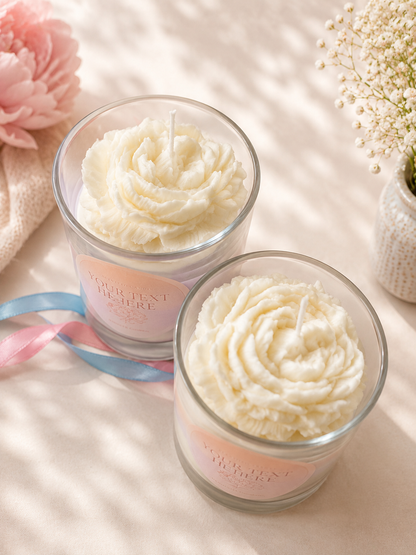 Personalised Pastel Peony Scented Candle – Custom Text Floral ,Handmade