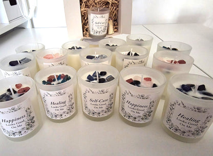 Handmade Crystal Scented Candle – Self-Care, Healing, Happiness & Confidence Gift