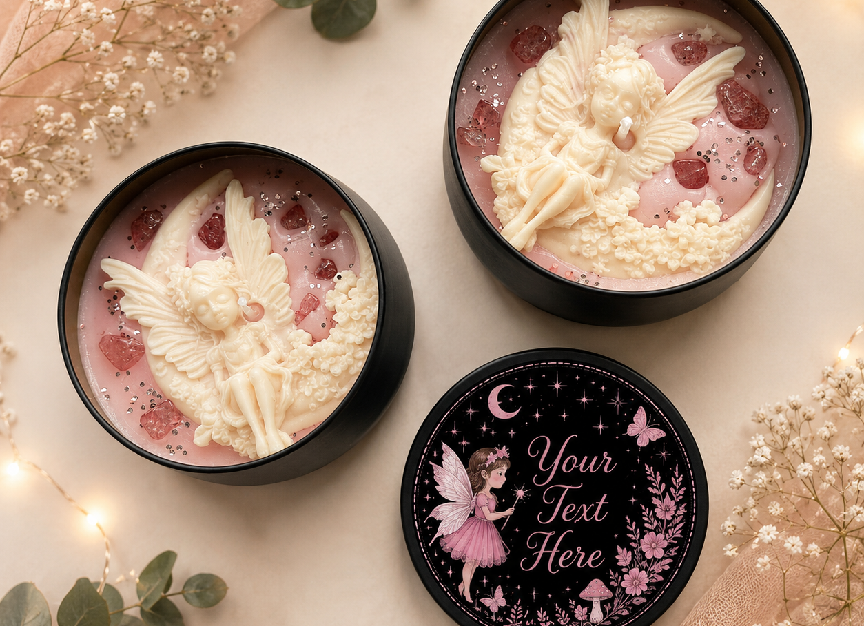 Personalised Fairy Crystal Candle, Hand Poured Soy Wax, Snow Pixie Scent