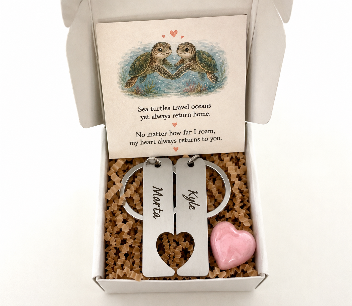 Personalised Couples Friends Family Keyrings Set Matching Heart Gift Box