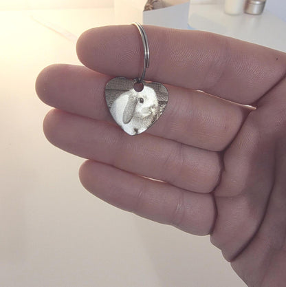 Pet Memorial Heart keyring - custom engraved cat rabbit dog stainless steel Keepsake