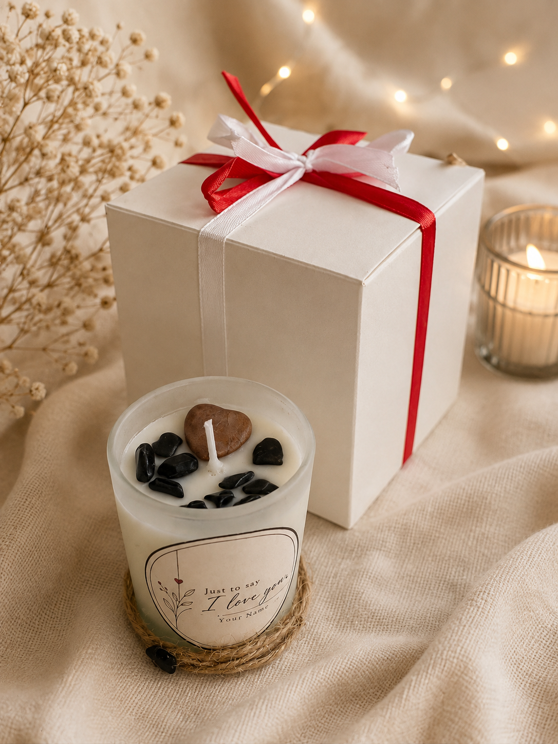 Custom Name I Love You Crystal Hand Poured Candle Strawberry Quartz
