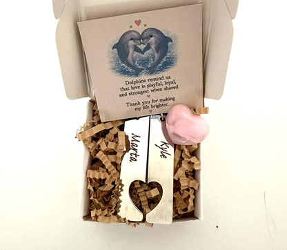 Personalised Couples Friends Keyrings Set Matching Heart Gift Box
