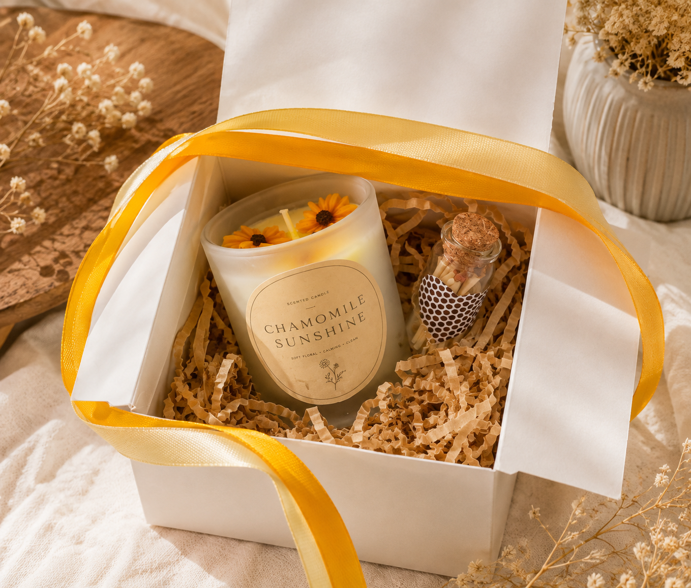 Calming Camomile Hand Poured Soy Self Care Self Love Candle Gift Set Anti Stress