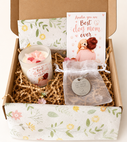 Personalised Dog Mom Gift Box – Photo Keyring & Candle