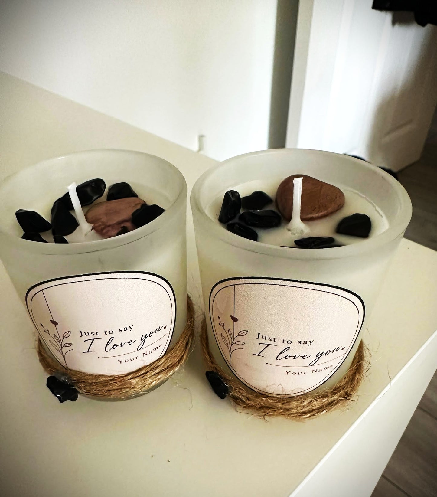 Custom Name I Love You Crystal Hand Poured Candle Strawberry Quartz