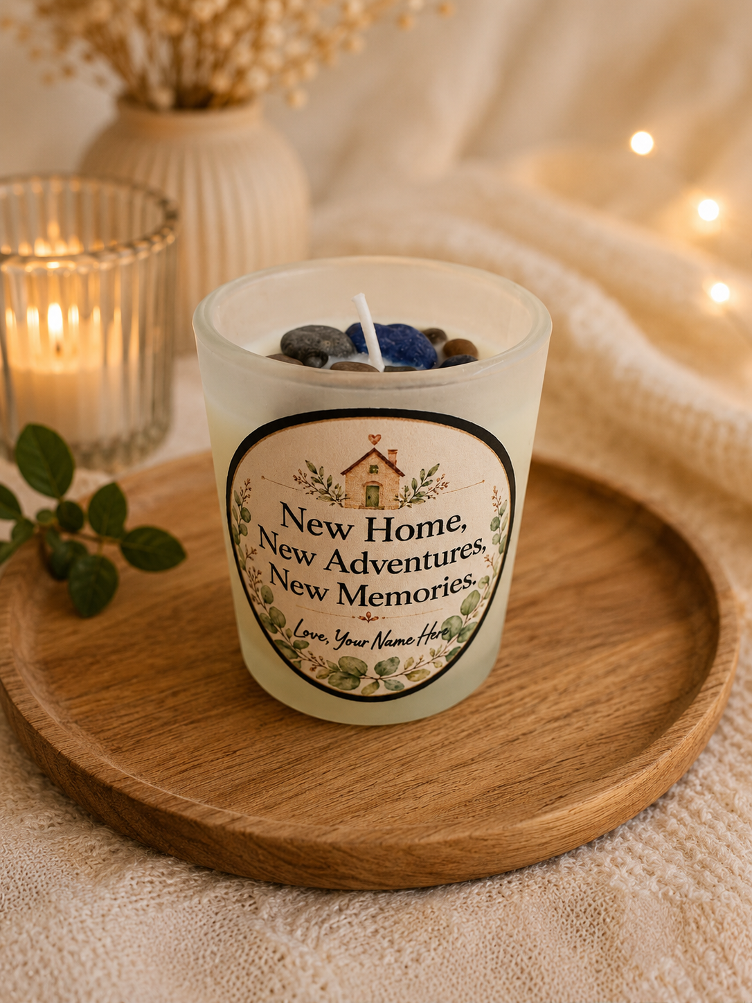 Personalised New Home Gift Set – Handmade Scented Candle, Reed Diffuser & Protection Crystal