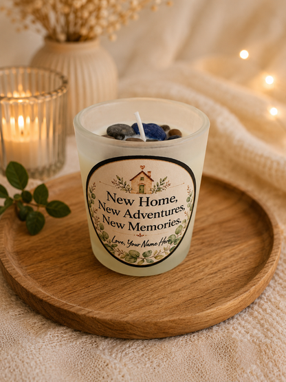 Personalised New Home Gift Set – Handmade Scented Candle, Reed Diffuser & Protection Crystal