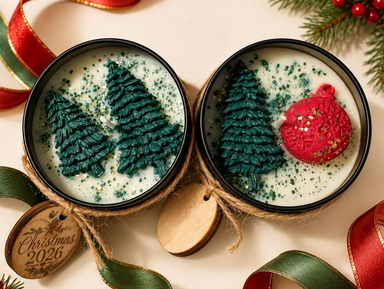 Custom Text Christmas Gift Hand Poured Soy Scented Candle Gift Set
