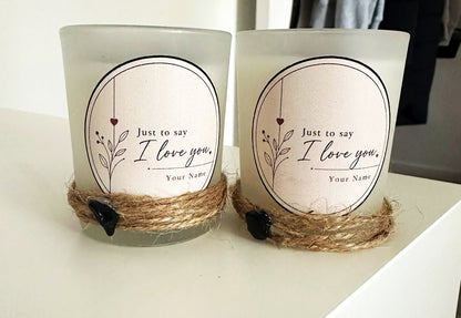 Custom Name I Love You Crystal Hand Poured Candle Strawberry Quartz